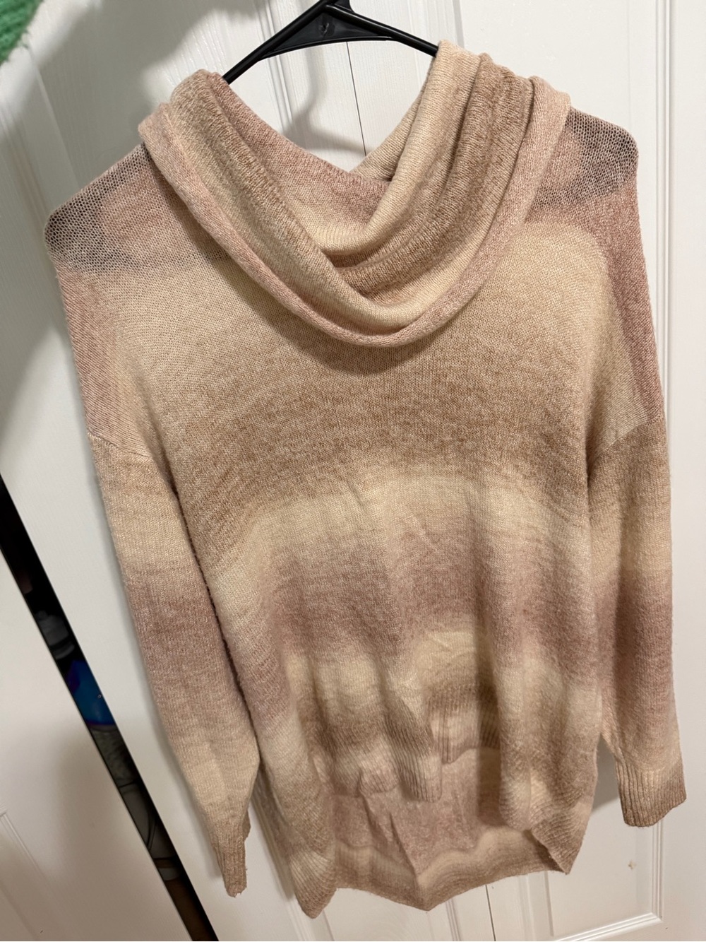 Cozy Oversized Cowl Neck Sweater in Blush Stripe